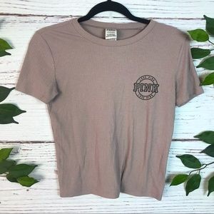 Victoria’s Secret PINK Size Small Ribbed Mauve Pink Cropped T Shirt Short Sleeve